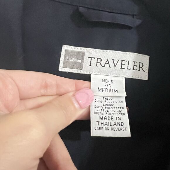 LL Bean Traveler Jacket Mens Size M Blue Flannel Lined Full Zip Outdoor Bomber - Picture 2 of 7